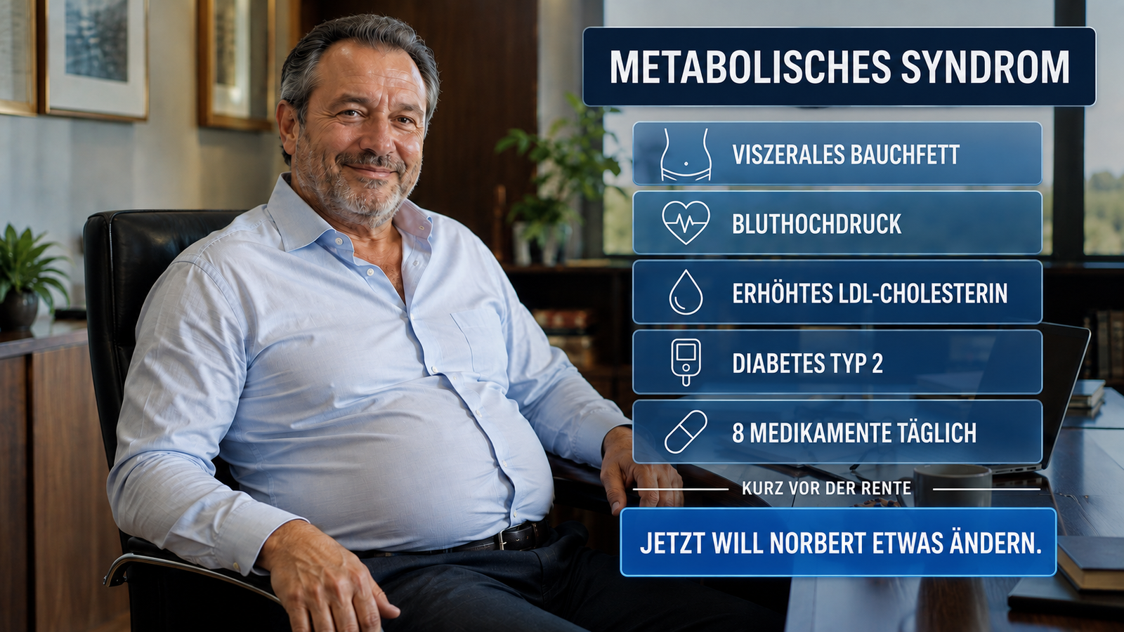 Metabolisches Syndrom: viszerales Bauchfett, Bluthochdruck, erhöhtes LDL-Cholesterin, Diabetes Typ 2 und mehrere Medikamente täglich – die Risikofaktoren summieren sich